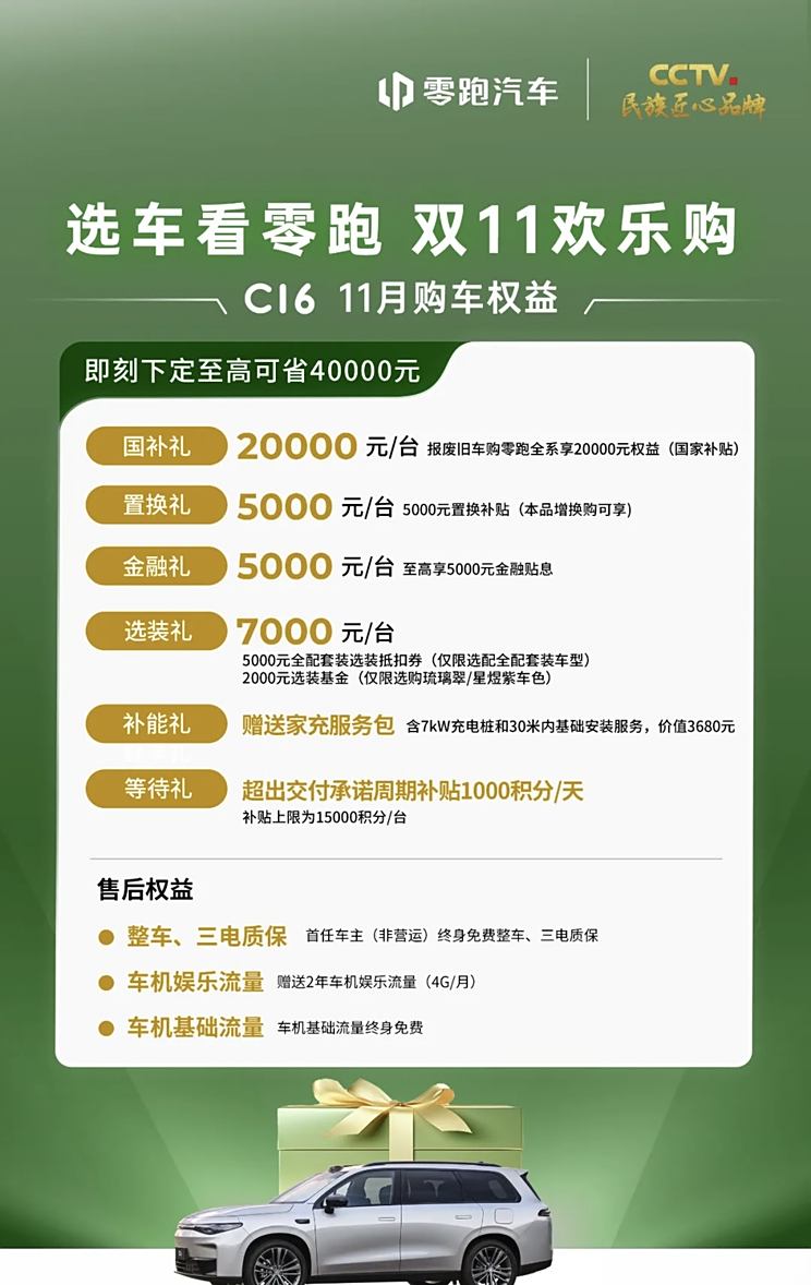 至高可省43630元 零跑C16/C10等5款车型 零跑11月购车权益汇总